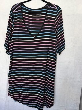 torrid Black V-Neck Tunic with Pastel Pink & Blue Stripes